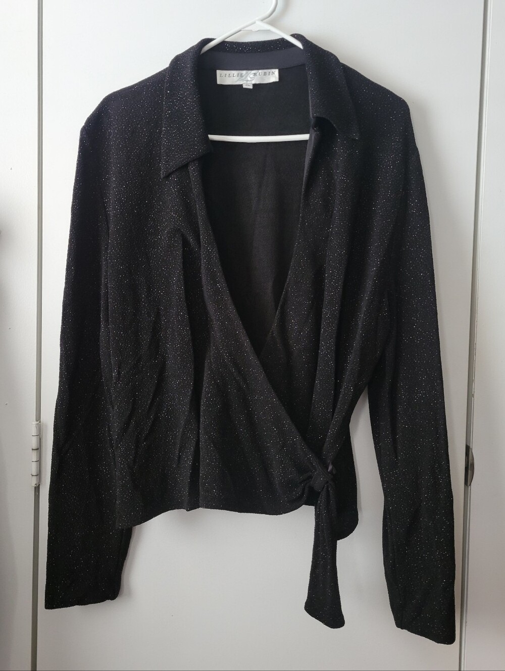 Lillie Rubin Vintage Black Sparkle Wrap Top